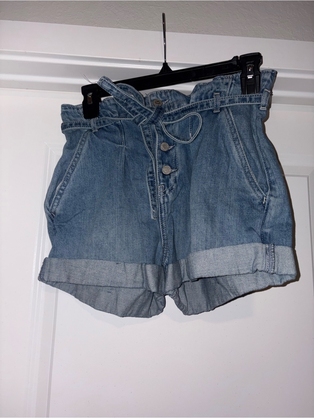 Hollister Light Blue Paperbag Waist Denim Shorts